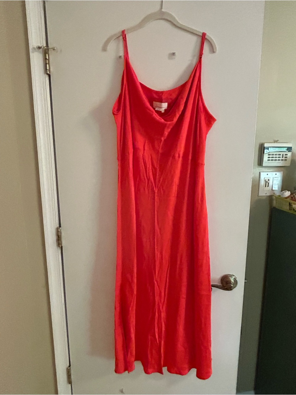 Anthropologie Red Satin Slip Maxi Dress